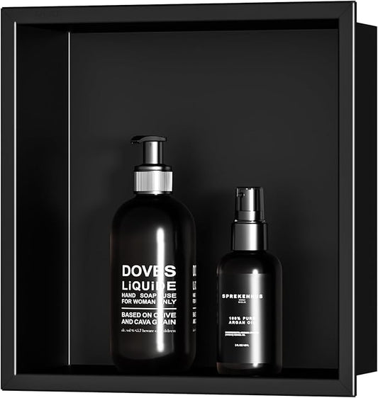 Stainless Steel Shower Niche 12" X 12", No Tile Needed Wall Niche, Recessed Shower Shelf for Bathroom Storage, Matte Black