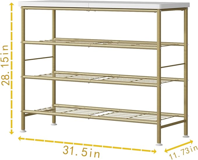Shoe Rack Organizer 4 Tier for Closet Entryway Free Standing Metal Storage Shoe Shelf with MDF Top Board，Gold