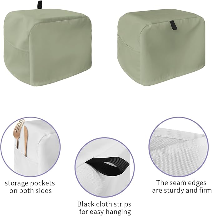 Sage Green Toaster Cover - Dust-Proof, 2-Slice, Bread Maker Cover, 12x7.5x8in