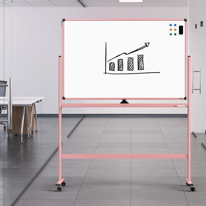 Mobile Whiteboard, 48x32 Inches Dry Erase Board with Stand, Large Rolling Whiteboard on Wheels, Standing White Board for Office, School, Home, Magnetic Double Sided White Board with Paper Pad