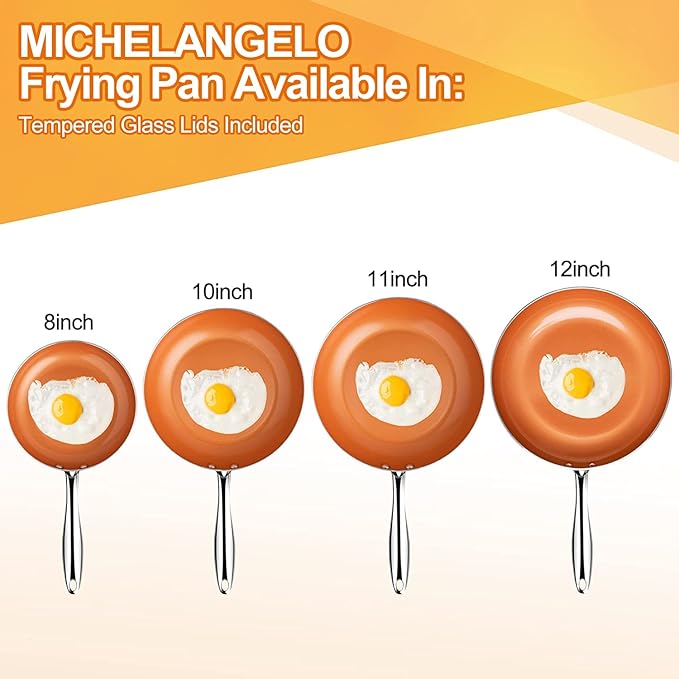 MICHELANGELO 10 Inch Copper Nonstick Frying Pan with Lid, Scratch Resistant Ceramic Coating, Oven and Dishwasher Safe