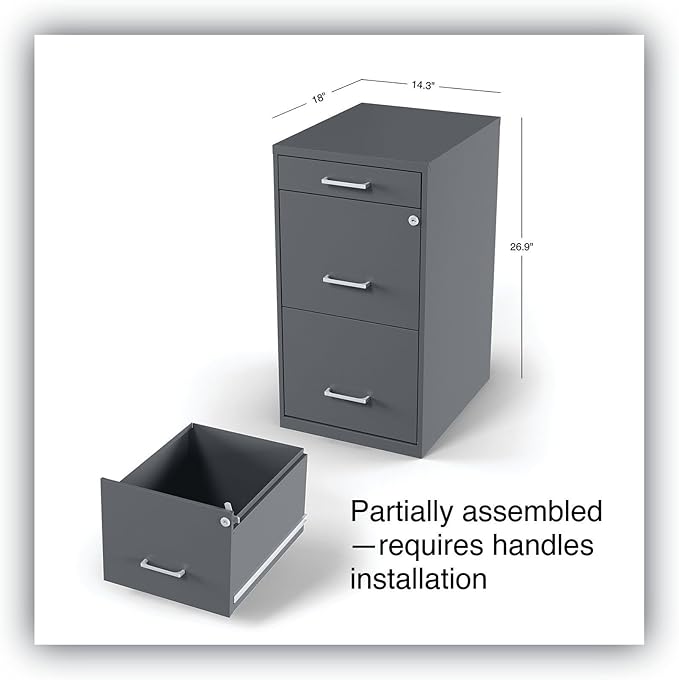 Alera Soho Vertical File Cabinet, 3 Drawers: Pencil/File/File, Letter, Charcoal, 14" X 18" X 26.9"