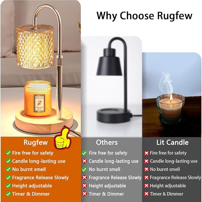 Candle Warmer Lamp with Timer Dimmer Adjustable Height for New Home House Bedroom Decor,Wax Melt Warmer with 2 Bulbs for Jar Candles, Gifts for Mom Women Friend Sister Birthday | Champagne Gold