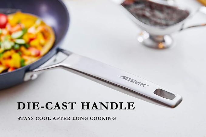 MsMk Small Nonstick Frying pan Blue, 8-inch Durable Egg Omelet Skillet, Titanium and Diamond Non Stick Coating From USA, for Induction,Cerammic and Gas Cooktops, Oven Safe,Dishwasher Safe