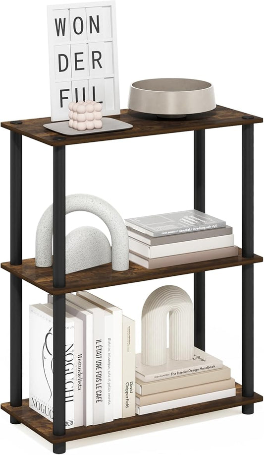 Furinno Turn-N-Tube 3-Tier Compact Multipurpose Shelf Display Rack, Amber Pine/Black
