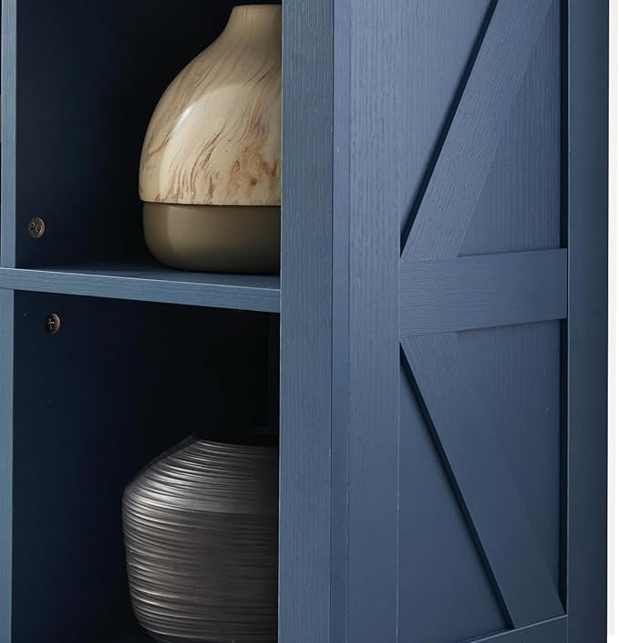 8 Cube Storage Organizer, 2 Tier Bookshelf for Living Room, Farmhouse Bookcase with Led, Kids Toy Storage Cabinet, Wall Cubby Shelves for Home Decor, Wood Display Cabinet for Bedroom, Blue