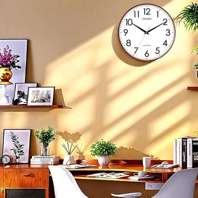 13 Inch Round Wall Clock Silent Non-Ticking Battery Operated Large Display Analog for Living Room Bedroom Study and Kitchen Decor (Red)