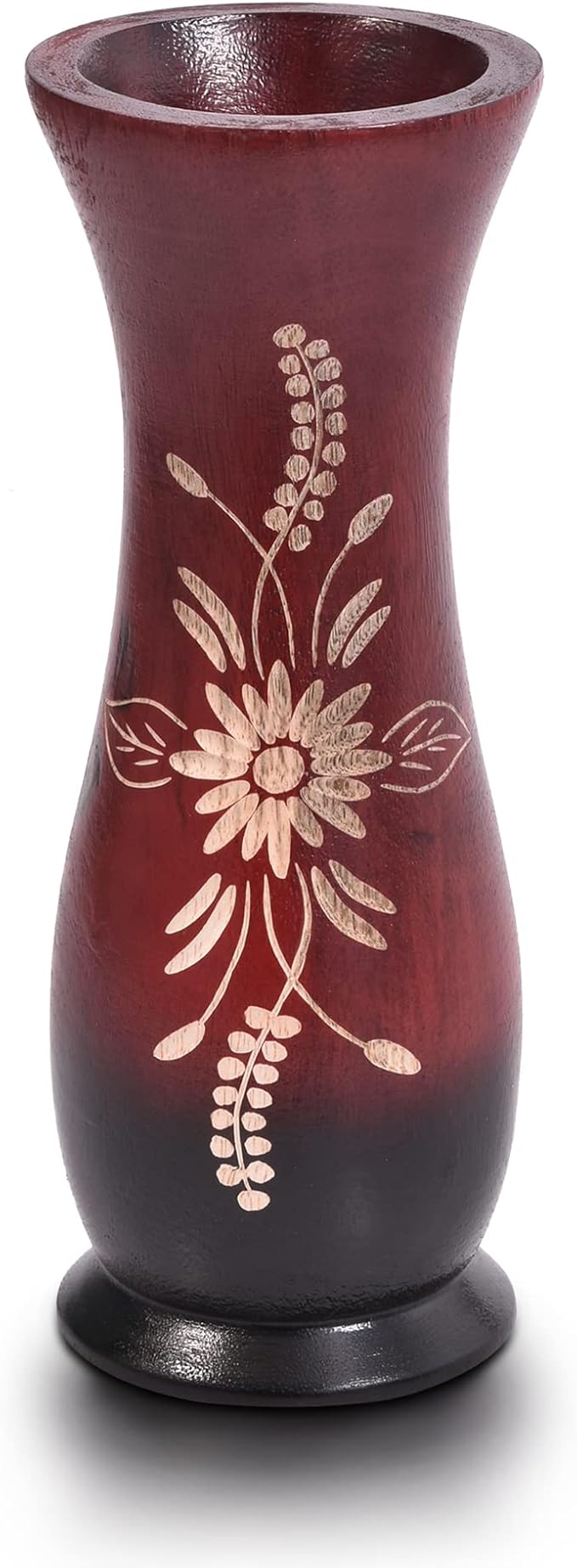 AeraVida Balinese Flower Red Concaving Mango Tree Wood Vase 8 inches | Decorative Farmhouse Wooden Vase for Tabletop | Home Decor