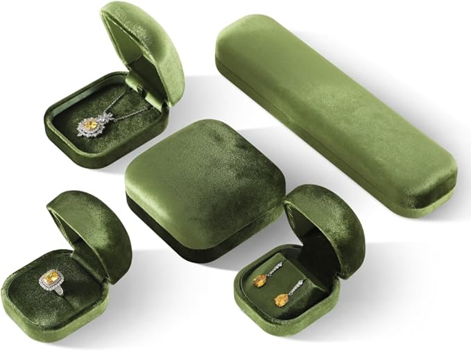 Resilient Velvet Ring Earrings Bracelet Necklace Display Box, Travel Mini Jewelry Organizer Case (Green, Bracelet Box)