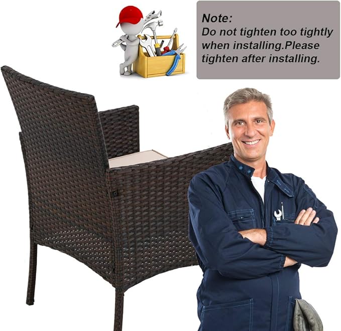 FDW Rattan Furniture Brown Wicker Chair Patio Bristo Set for Outdoor Indoor Use with Loveseats Coffee Table,Khaki Cushion, 4-Pieces