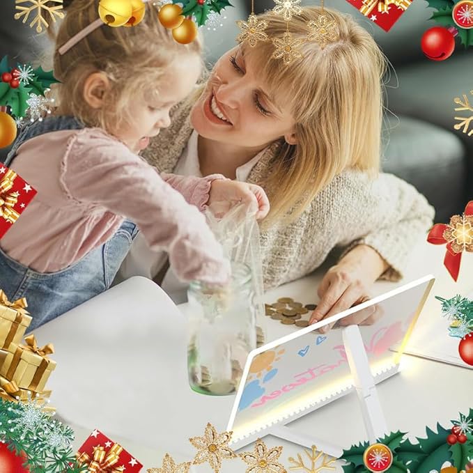 LED Note Board with Colors, Light Up Acrylic Message Board, Led Drawing Board, Illuminated Acrylic Notepad with Adjustable Stand and 7 Pens (5.9" × 5.9")