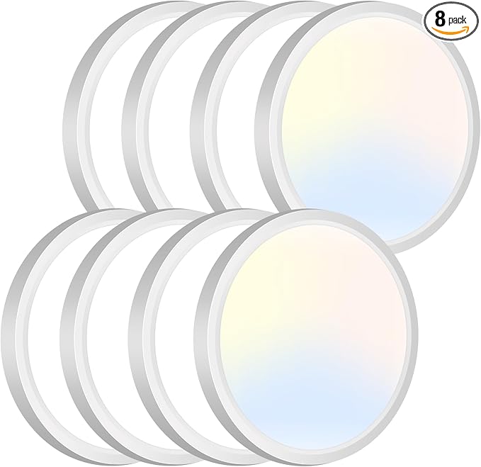 zemty 8Pack LED Flush Mount Ceiling Lights, 6.5 Inch 12W 1200lm Lighting Fixtures Recessed, Adjustable 3000K 4000K 6500K, Round Modern Ceiling Lamp for Bathroom Closet Hallway