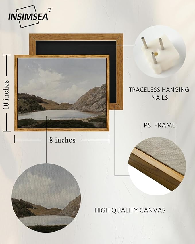 InSimSea Framed Canvas Wall Art Vintage Decor, Home Decor Lake and Mountain Nature Wilderness Landscape Paintings Wall Art for Living Room Bedroom Farmhouse Bathroom Wall Decor, 8"x10"
