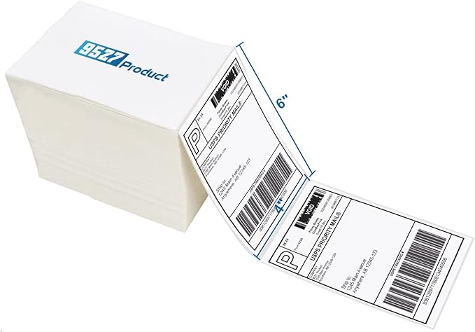 9527 Product Fanfold 4 x 6 Direct Thermal Labels White Perforated Shipping Labels,1000 Label per Stack,4 Stacks Total 4000 Label