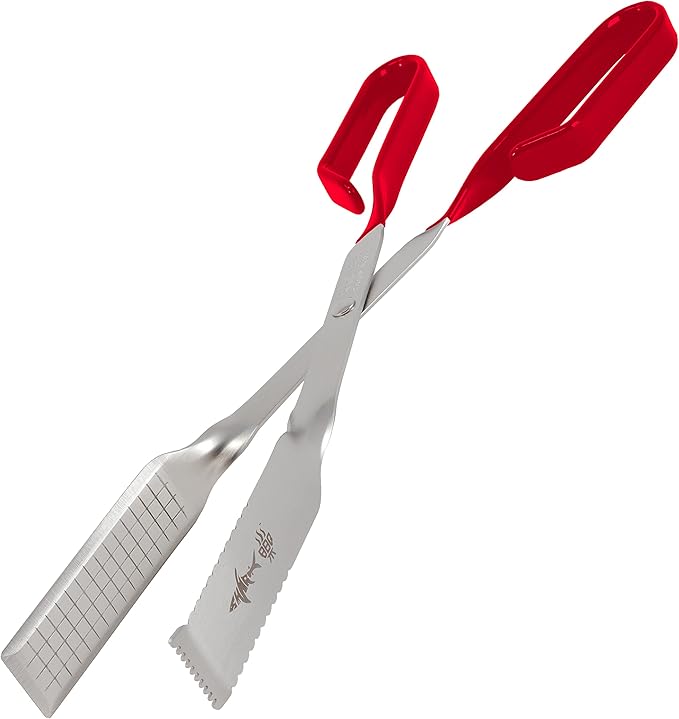 Shark BBQ Grill Tongs - 2-Pack, Great Value Gift Set - 17" & 13" Professional Kitchen and Outdoor Grilling Utensil Set (Red)