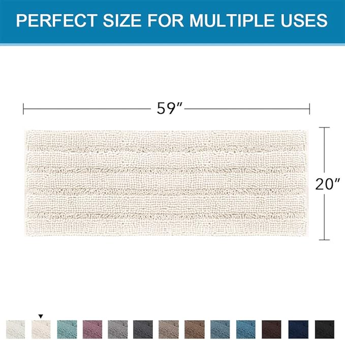 H.VERSAILTEX Bathroom Rugs Bath Mat Runner Rug Non Slip Kitchen Rug Extra Long Bath Rug Runners Oversized 59" x 20" Absorbent Washable Dry Fast Plush Area Rug for Bathroom/Bedroom - Ivory