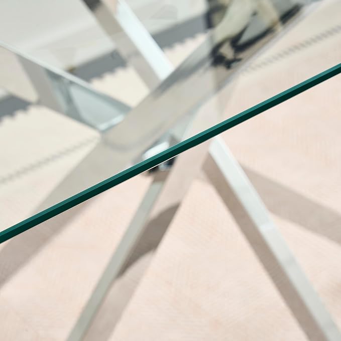 Goujxcy 5 Piece Glass Dining Table Set Modern Small Glass Dining Table Set for 4, 35.43" Square Kitchen Table and 4 Velvet Upholstered Chairs for Kitchen Dining Room, Silver & Black