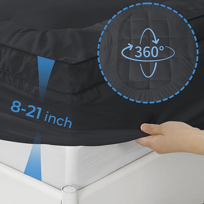 YUGYVOB Twin Mattress Topper - 800GSM Extra Thick Cooling & Breathable Mattress Pad with Deep Pocket 8"-21" & Soft Down Alternative Filling, Grey