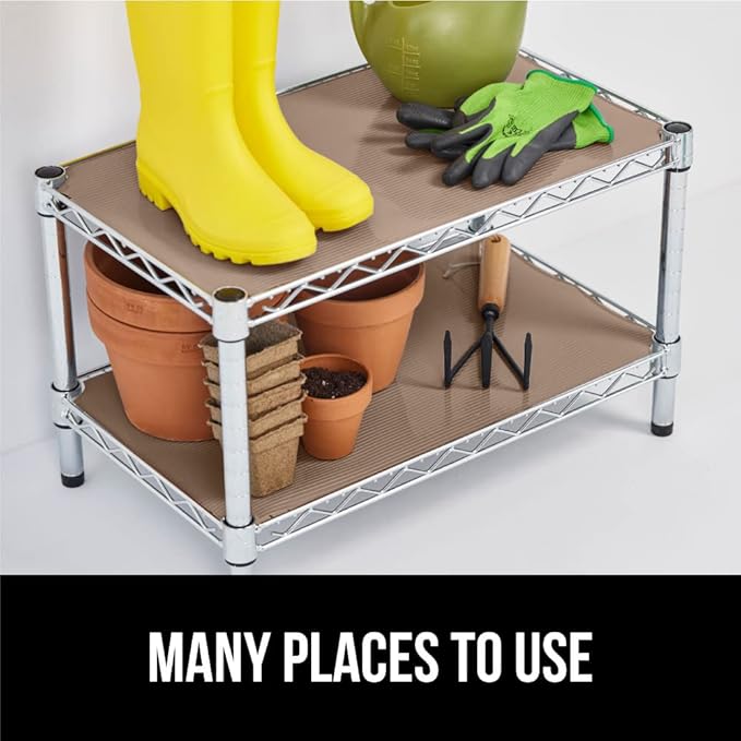 GORILLA GRIP DuraGuard Shelf Liner, Non-Adhesive Cabinet Liners for Kitchen Drawers, Shelves, Refrigerator, Pantry Storage, Bathroom Closet, Durable Waterproof BPA Free Ribbed Plastic, 20x10 Beige