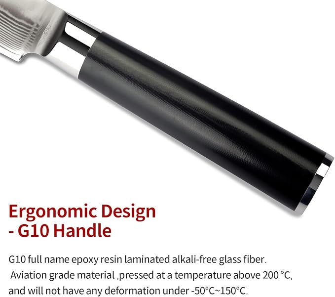 Damascus kitchen Knife, Japanese VG10 Steel Core, Sturdy & Durable G10 Handle, Real 67 Layer of Patterns, Includes Sheath and Gift Box (8" Bread Knifee)