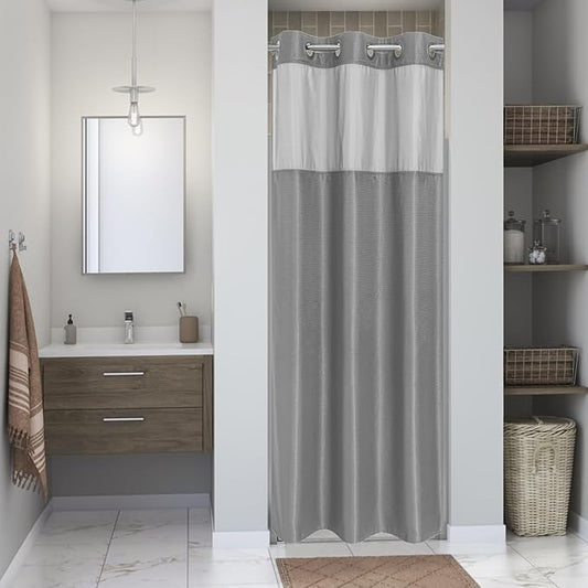 Stall No Hook Shower Curtain with Snap-in Fabric Liner Set,Waffle Weave Shower Curtains for Bathroom,Hotel Luxury Decor Bathroom Curtain Set,Waterproof & Washable,Grey,36Wx74H