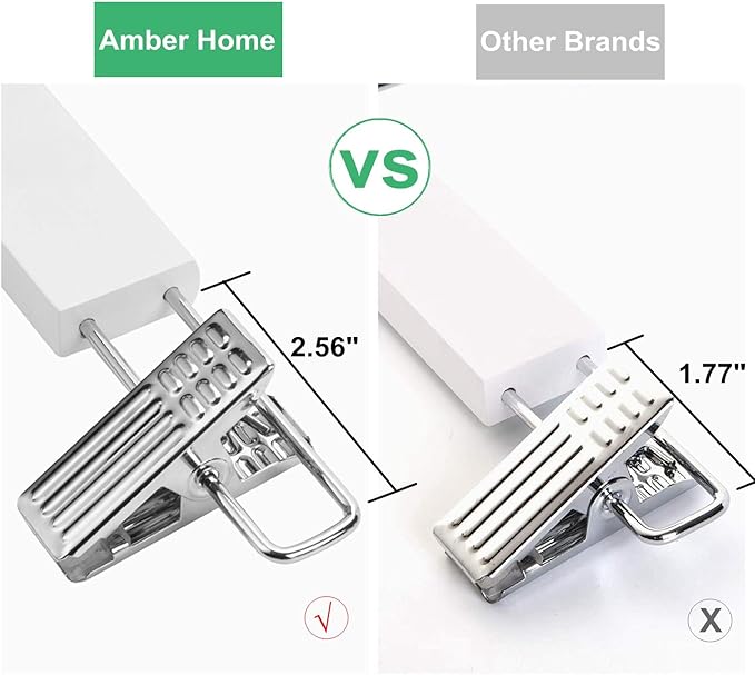 Amber Home 10 Pack 14.17" Solid White Wooden Pant Skirt Hangers, Bottom Hangers for Slacks Trousers Jeans with 2-Adjustable Anti-Rust Clips (White, 10 Pack)