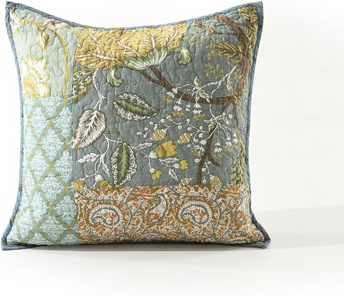 NEWLAKE Green Bohemian Floral Style Cotton Throw Pillow Covers (2 Pieces, 18X18 Inch)
