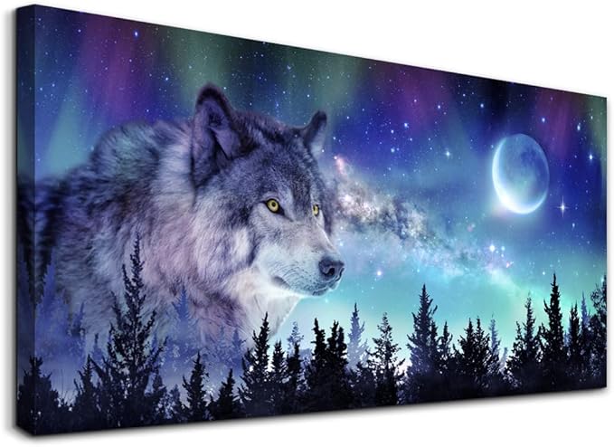 Canvas Wall Art For Living Room Large Wall Decor Paintings For Bedroom Modern Family Wall Decorations For Office Abstract Aurora Scenery Canvas Art Wolf Decor Pictures Artwork Posters Home Decoration