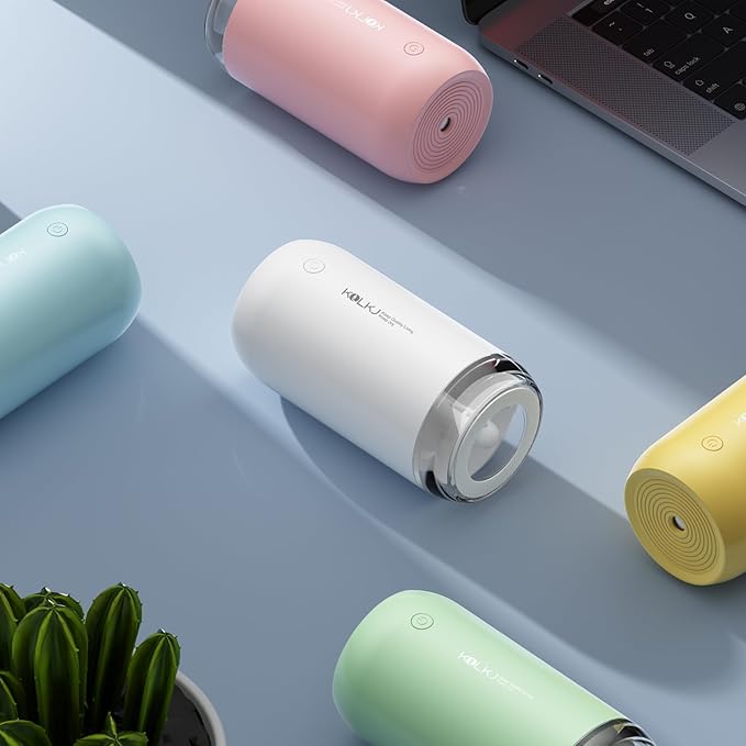 Portable Mini Humidifier, Small Cool Mist Humidifiers 350ml Quiet USB Personal Desktop Air Humidifier for Bedroom Home Plants Car Baby indoor Office with 2 Mist Modes Auto Shut-off（Pink)