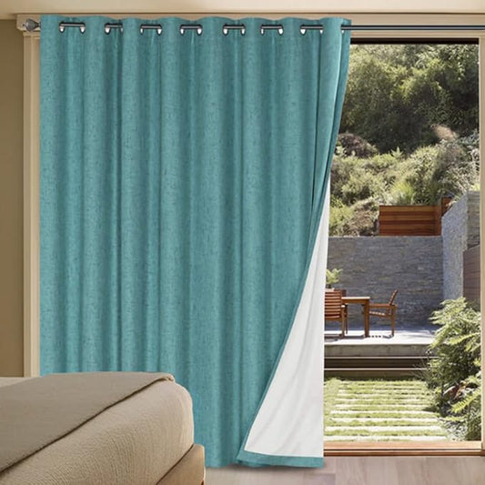 H.VERSAILTEX Linen Blackout Curtains Durable Thick Textured Linen Look 100% Blackout Patio Door Curtain Anti Rust Grommet Extra Wide Sliding Door Curtain Panel, W100 x L84 inch - Teal