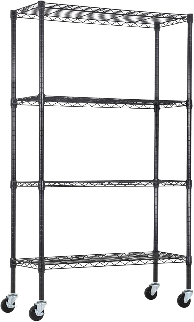 PayLessHere 4-Tier Adjustable Shelf Shelving Unit Shelves Shelf Heavy Duty Storage Steel Organizer Wire Rack (1400 lbs Loading Capacity) with Wheels Multi-Function Easy Assembly,Black