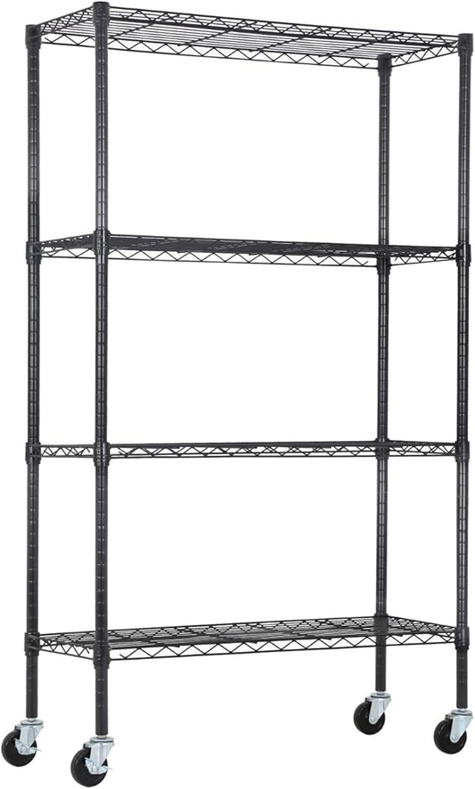 PayLessHere 4-Tier Adjustable Shelf Shelving Unit Shelves Shelf Heavy Duty Storage Steel Organizer Wire Rack (1400 lbs Loading Capacity) with Wheels Multi-Function Easy Assembly,Black