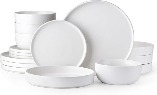AmorArc Stoneware Dinnerware Sets with Pasta Bowl Set, Reactive Ceramic Plates and Bowls Set, Highly Chip and Crack Resistant | Dishwasher & Microwave Safe | Round Dishes Set Service for 4 (16pc)