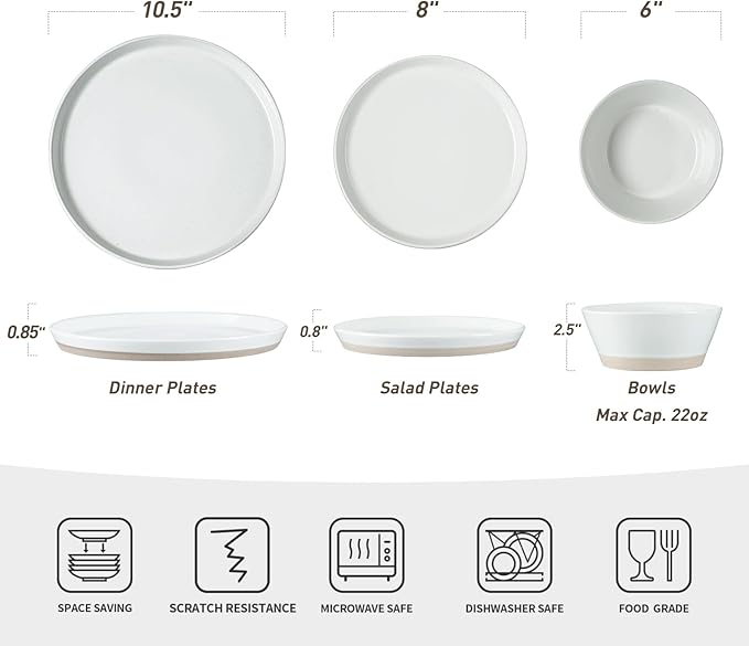 Famiware Saturn Speckled Dinnerware Sets for 4 (12 Pieces), Stoneware Plates and Bowls Dish Set - Chip and Scratch Resistant, Microwave and Dishwasher Safe, White