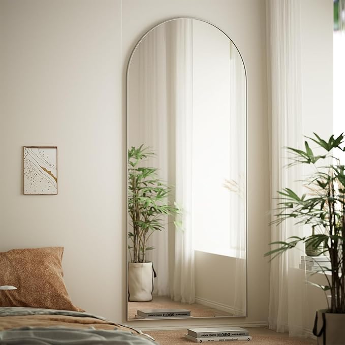 BEAUTYPEAK 71"x26" Arch Full Body Floor Mirror, Full Length Mirror Hanging or Leaning Arched-Top, Wall Mirrors with Stand for Bedroom, Dressing Room, Silver
