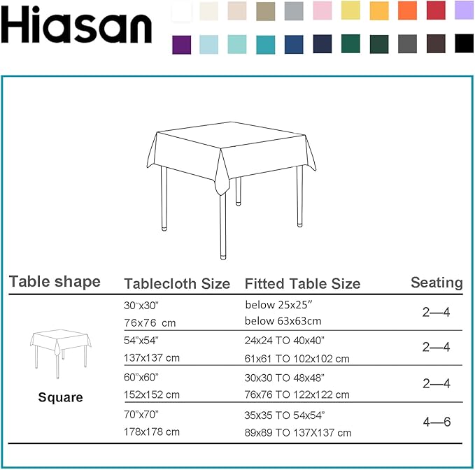 Hiasan Square Tablecloth - Waterproof Washable Polyester Table Cloth for Dining Room Birthday Party Camping, Royal Purple, 30 x 30 Inch