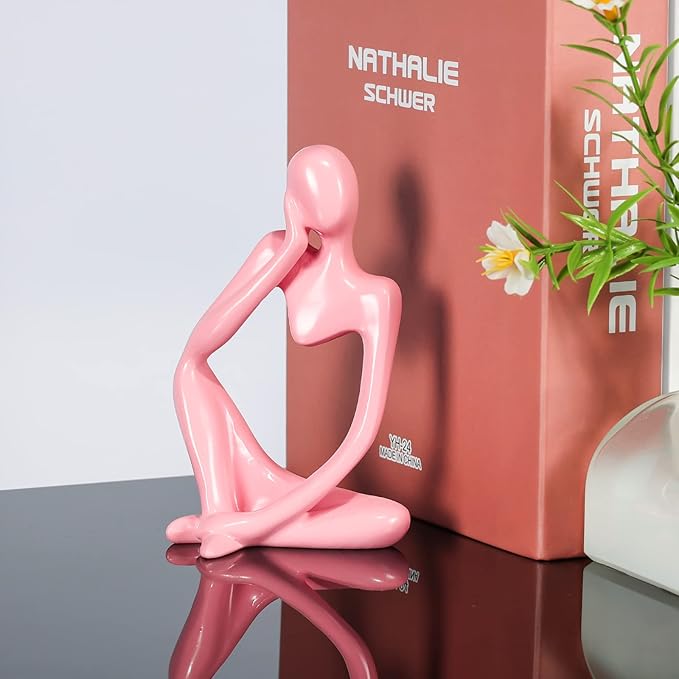 Thinker Statue Gold Decor Abstract Art Sculpture, Golden Resin Collectible Figurines for Home Living Room Office Shelf Decoration,Great Gifts Ideas (Pink)