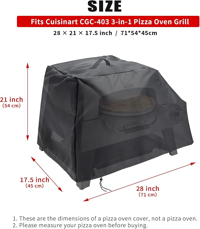 Kingling Pizza Oven Cover for Cuisinart CGC-403 3-in-1 Pizza Oven Grill, Waterproof Outdoor Grill Cover - 28''L x 21''W x 17.5''H