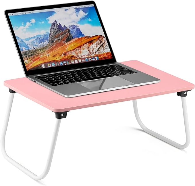 Ruxury Folding Lap Desk Laptop Stand Bed Desk Table Tray, Breakfast Serving Tray, Portable & Lightweight Mini Table for Sofa Couch Floor - - Pink