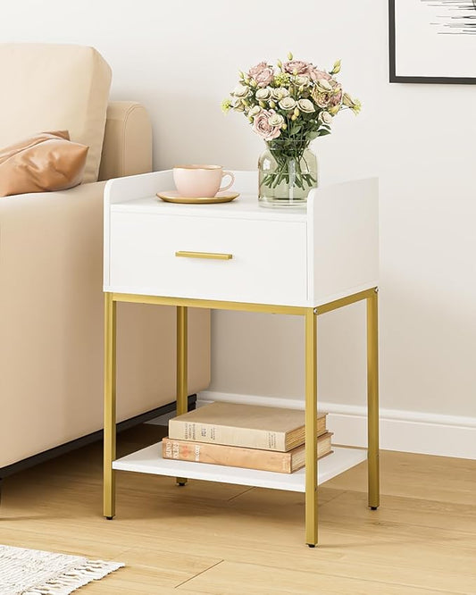 Nightstand,3-Tier Modern Night Stand,Bedside Table with Storage Drawer and Shelf,Small Side Table for Bedroom,Living Room,White