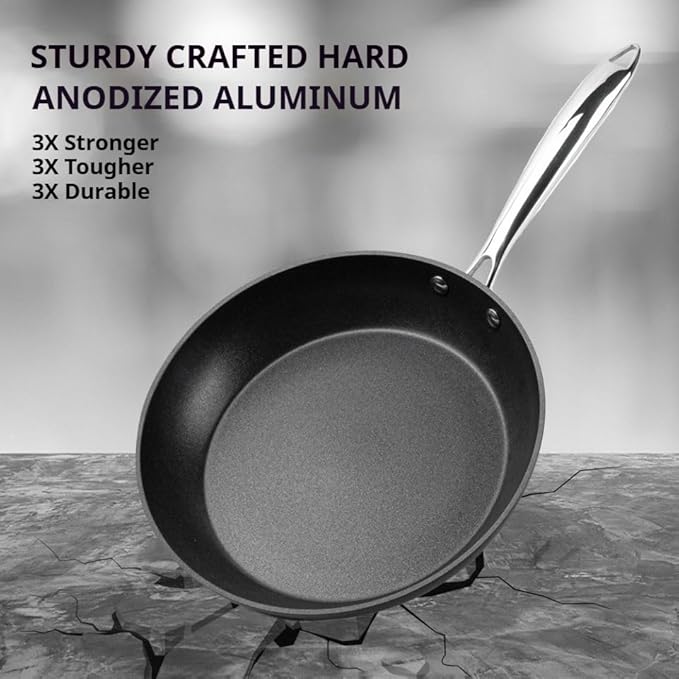 Frying Pan 11 Inch, Nonstick Frying Pan for Induction, 5-Ply Non Toxic Skillet with Stainless Steel Handle, Hard Anodised Aluminum Cookware, Oven Proof, Suitable for All Hobs