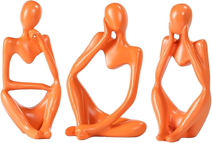 Thinker Statue Gold Decor Abstract Art Sculpture, Golden Resin Collectible Figurines for Home Living Room Office Shelf Decoration,Great Gifts Ideas (Orange)