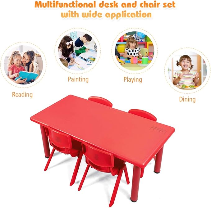 Costzon Plastic Stackable School Chairs, 4 Pack, Kids Learning Chairs with 11 inch Seat Height, Carrying Handle, Waterproof Children Chairs for Playrooms, Schools, Daycares and Home (4 Pack, Red)