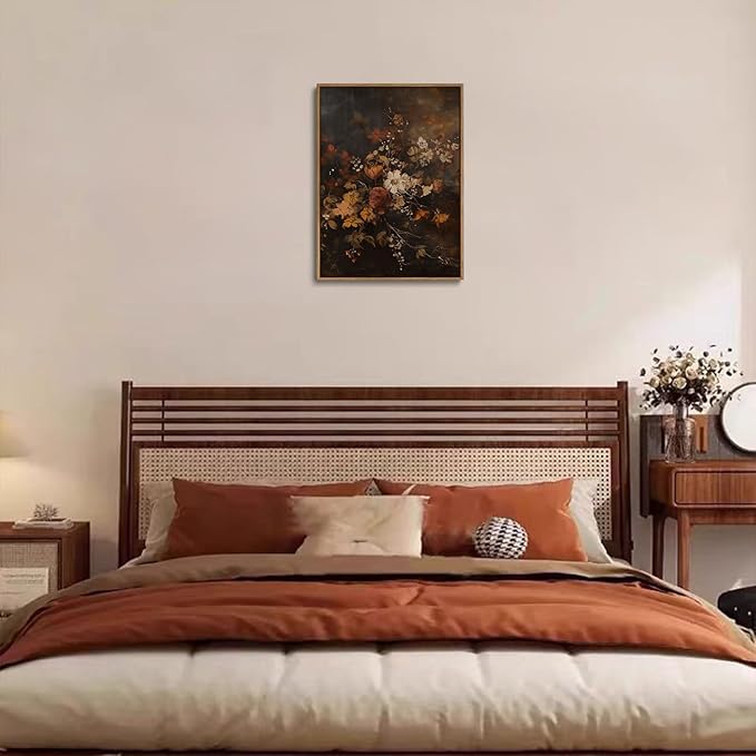 Djmwtb Vintage Framed Wall Art Dark Floral Canvas Wall Art Prints Moody Botanical Painting Flower Pictures Wall Decor Artwork for Living Room Bedroom Bathroom Office 8x10in