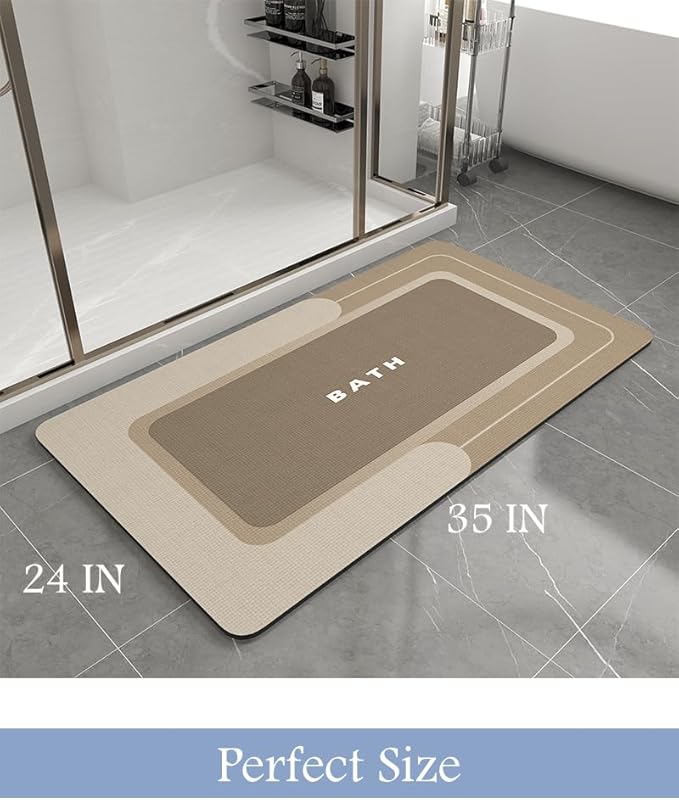 Bath Mat-Bathroom Mat Rug Non Slip Super Absorbent Stain Resistant Quick Dry Thin Bathroom Rug-Bath Mats for Bathroom Floor Bathtub Vanity-Bathmat Bath Rug Easy Care-24"x35",Beige