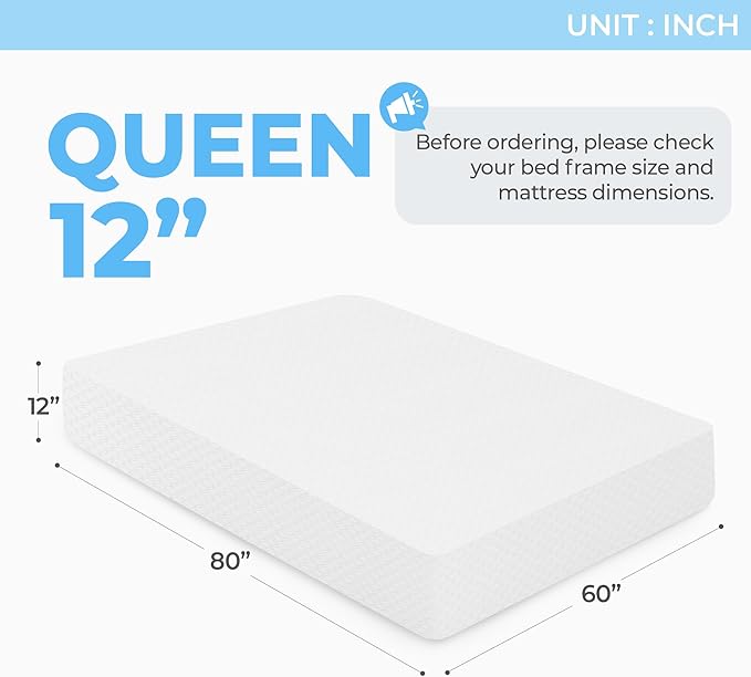 Neo Sleep 12 Inch Queen Medium Firm Cooling Gel Memory Foam Mattress for Cool Sleep Pressure Relieving CertiPUR-US Certified Foam, Mattress in a Box Fiberglass Free (Queen, 12 in)