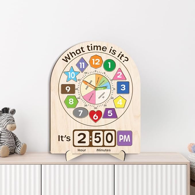 Interactive Learning Sorting Clock for Kids Telling Time Fraction Teaching for Toddler