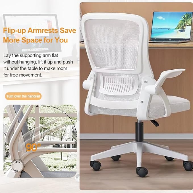 Home Office Chair Ergonomic Breathable Mesh Chair High Back with Adjustable Height Swivel with Flip-Up Arms and Lumbar Support