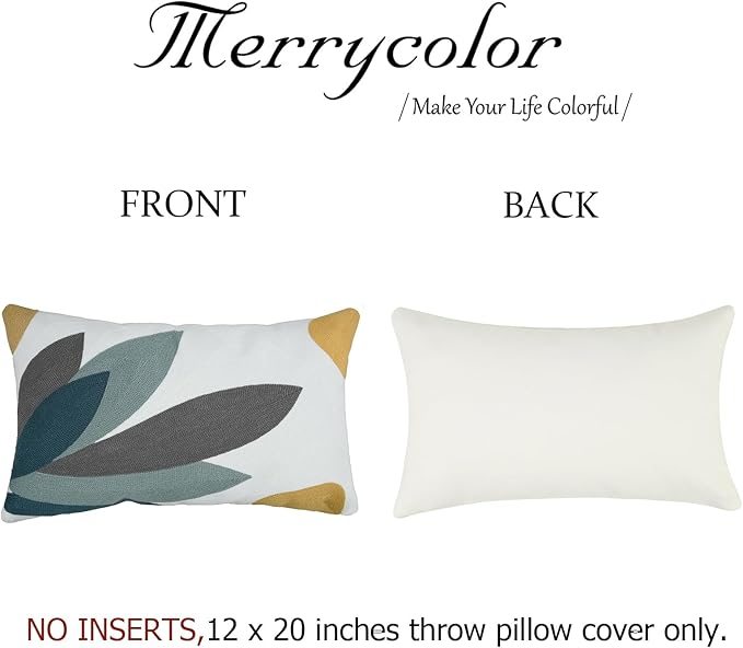 Merrycolor Boho Lumbar Throw Pillow Covers 12x20 Embroidered Abstract Mid Century Modern Pillowcases Bohemian Aesthetic Decorative Pillows for Couch Bed Sofa Living Room 1PC,Plant