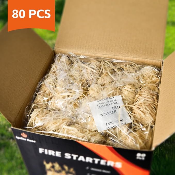 80pcs Natural Fire Starters - All Weather Waterproof Firelighters for Campfire, Grill, BBQ, Fire Pit, Fireplace, Wood Stove, Pizza Oven | Charcoal Starter, Odorless & Eco-Friendly